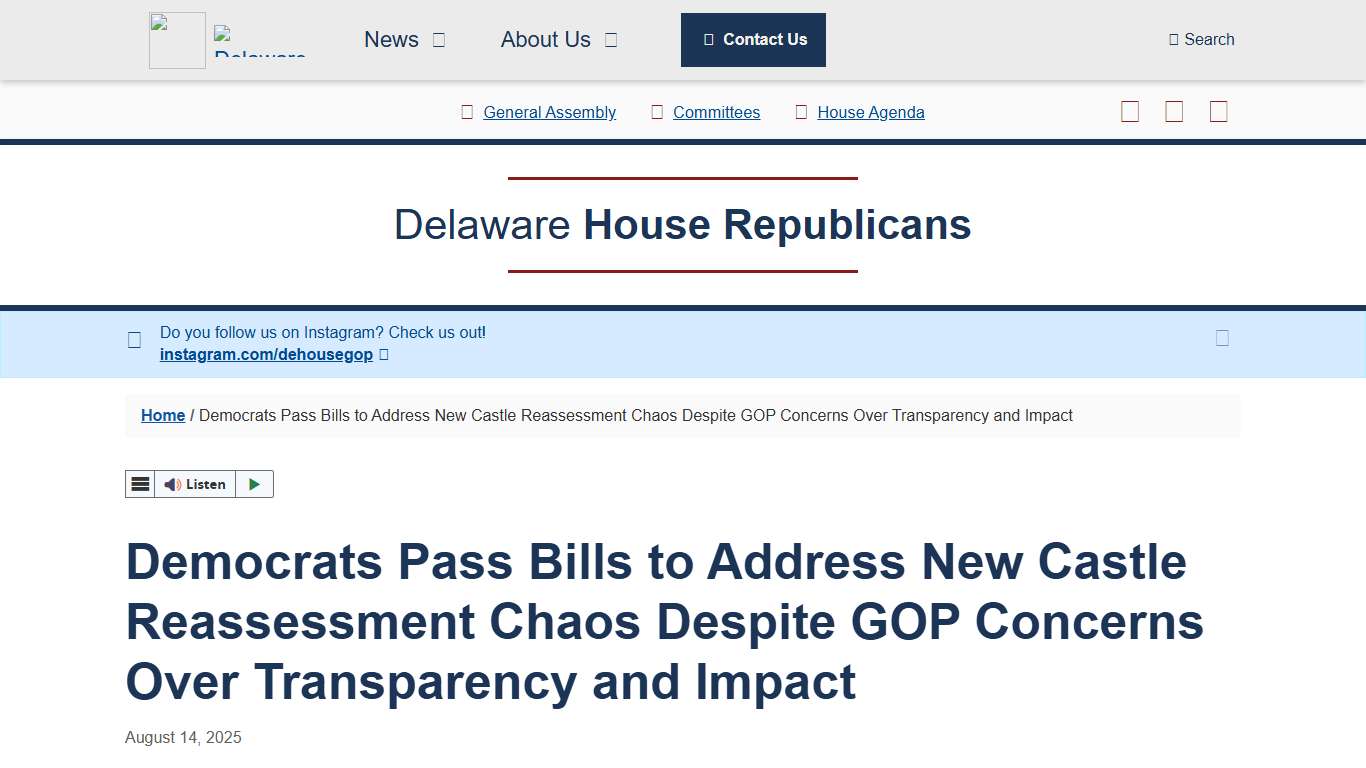 Democrats Pass Bills to Address New Castle Reassessment Chaos Despite GOP Concerns Over Transparency and Impact - House Republicans